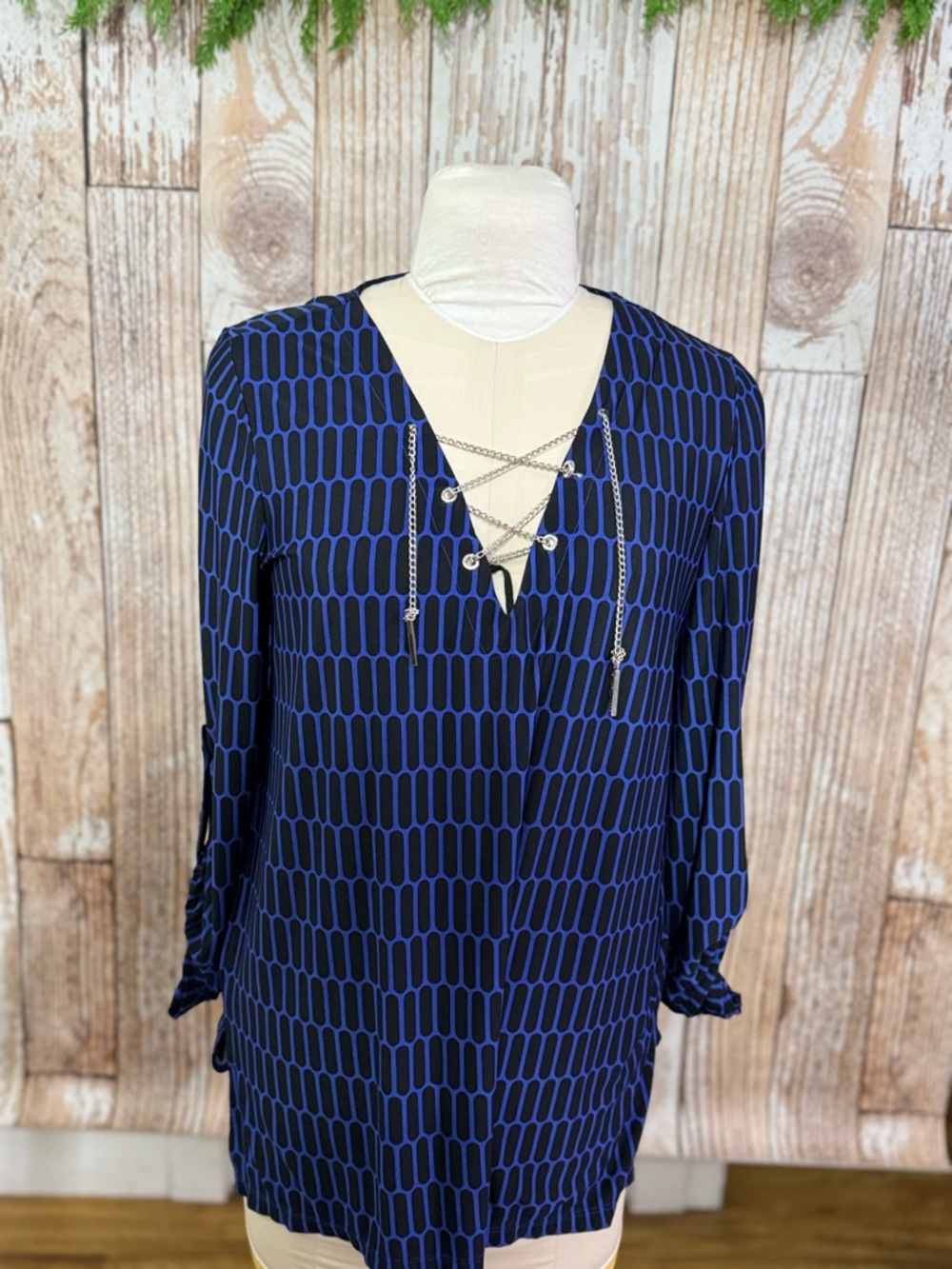 MICHAEL Michael Kors Navy and Black Lace-Up V-Neck Tunic